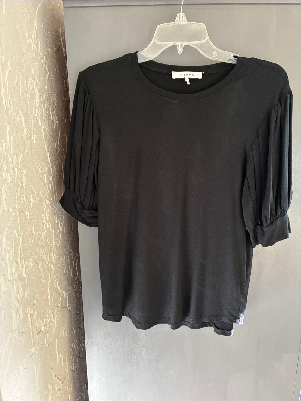 Frame Denim Black Pleated Short Sleeve Tee